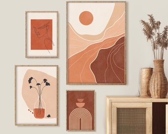 Modern Boho Wall Art Set of 4, Gallery Wall Art Printable, Tropical Wall Art Set of 4, Boho Wall Art Prints, Modern Abstract Prints Set of 4