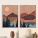 Terracotta Sun Mountain wall art Print Set of 2, Mid CentryAbstract Sun, Mountain, Minimal wall art, Boho decor Line Sunset Digital Art