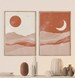 Mid Century Modern Sun and Moon Print Set of 2 Prints Abstract Landscape Terracotta Minimal Wall Art Printable Digital download Boho Prints 