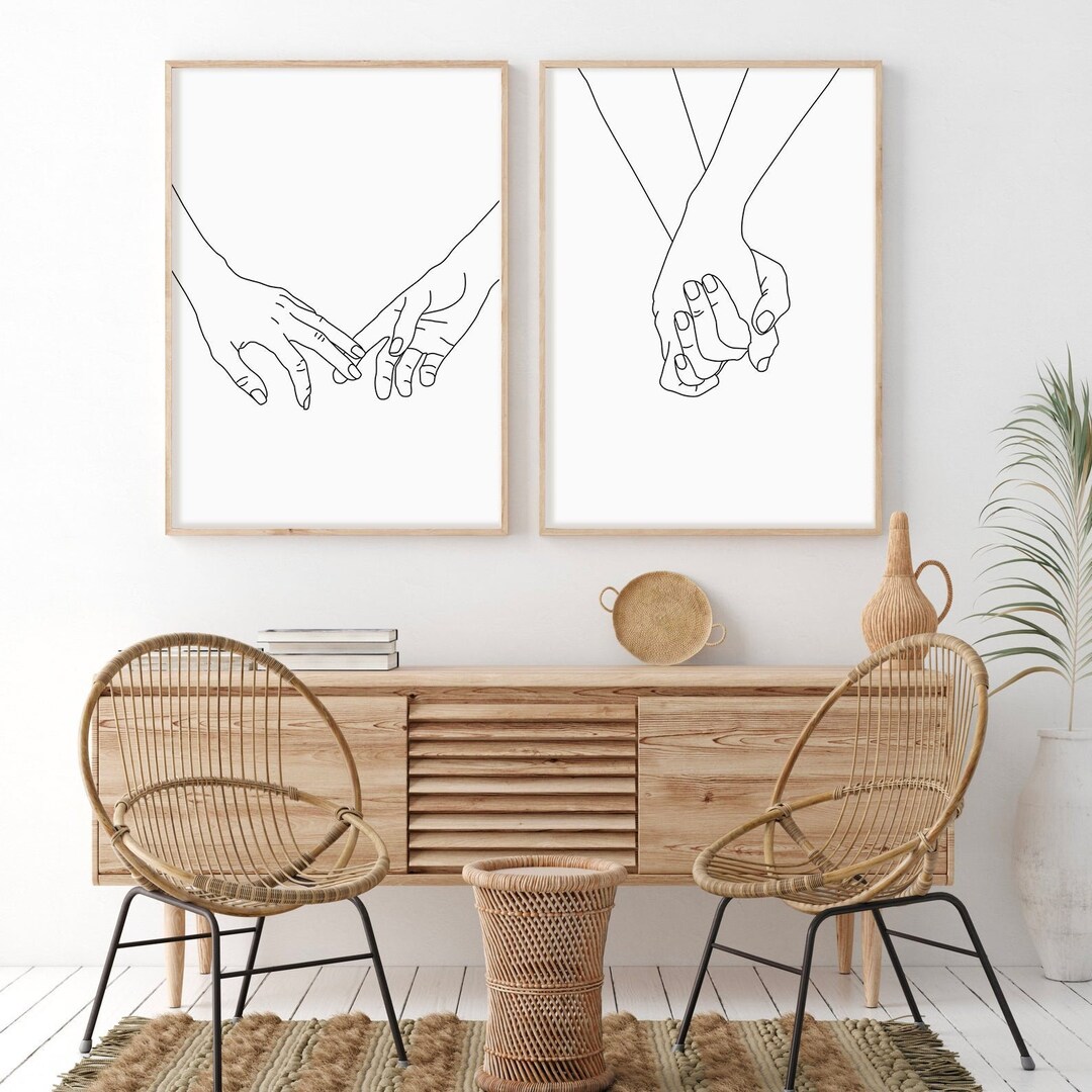Holding Hands Line Art Print Set: Minimalist Couple Art (digital ...