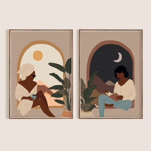 Mid Century Modern Art Set of 2 Prints Printable Geometric Etsy