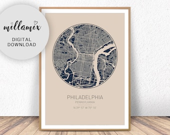 Philadelphia Map, Philadelphia Map Print, Pennsylvania Map, United States Map Print, Philadelphia Pennsylvania, Black and White Map