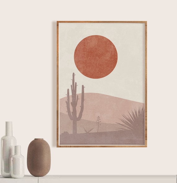 Minimalist Digital Print Abstract Wall Art Mid Century Modern Printable Boho Decor Burnt Orange Art Desert Cactus Wall Art Abstract