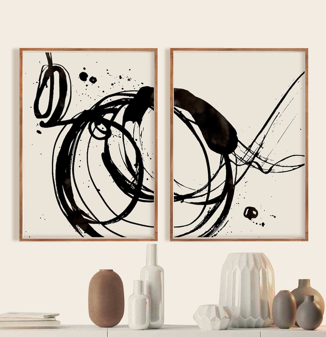 Black and Beige Abstract Art Print Set: Minimalist Wall Decor (digital ...