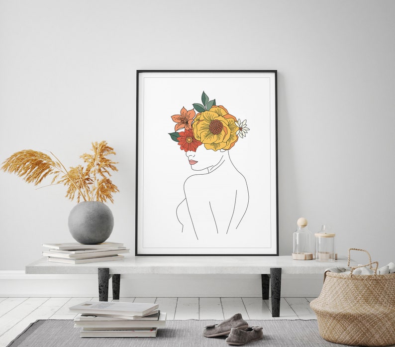 Head of Flowers Art Print Modern Wall Art Woman With Flower Etsy