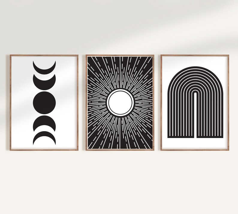 Black and White Prints Set of 3 Wall Art Printable Rainbow Etsy