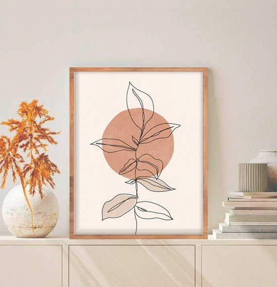 Abstract Botanical Line Art Print: Beige Leaves, Minimalist Home Decor (Digital Download)