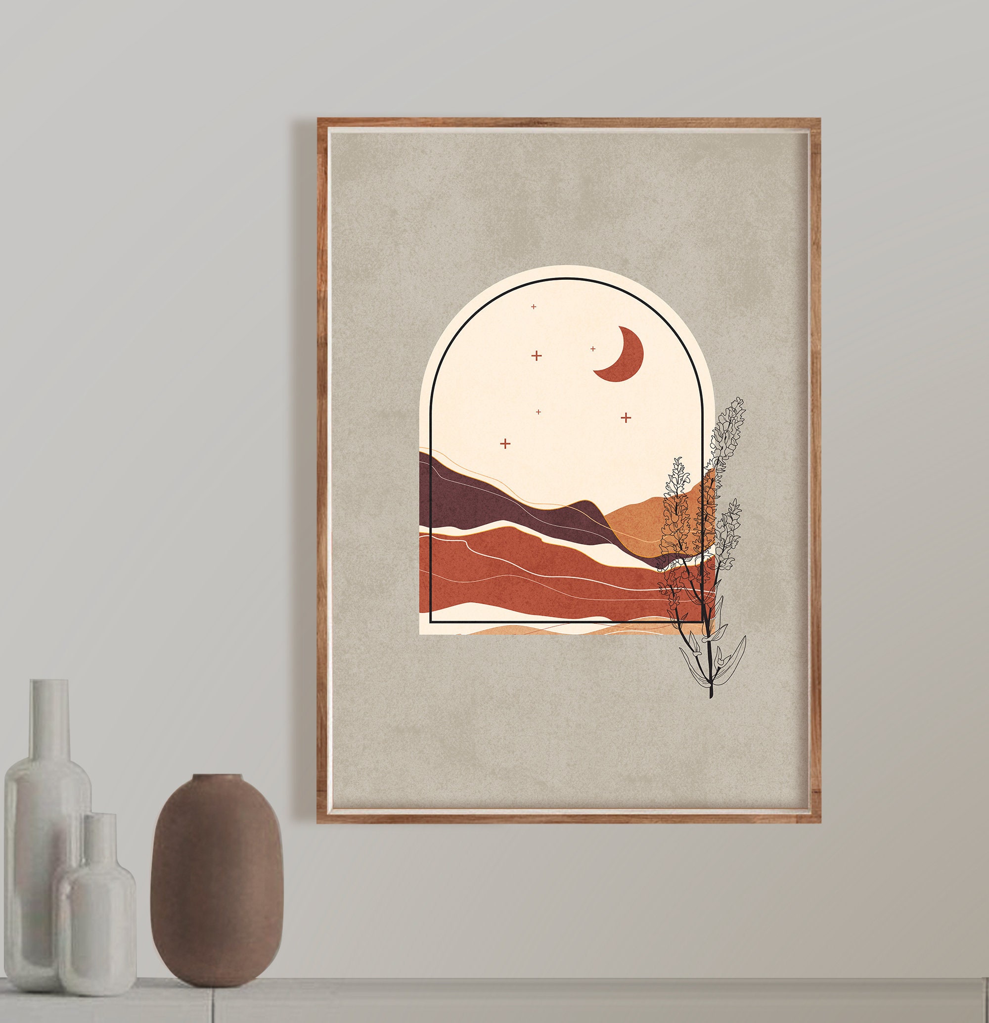 Boho Moon Print Mid Century Modern Art Moon Phase Home | Etsy