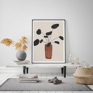 Terracotta Abstract Mid Century Modern Print, Minimalist Botanical Prints, Bedroom Wall Art, Botanical Art image 2