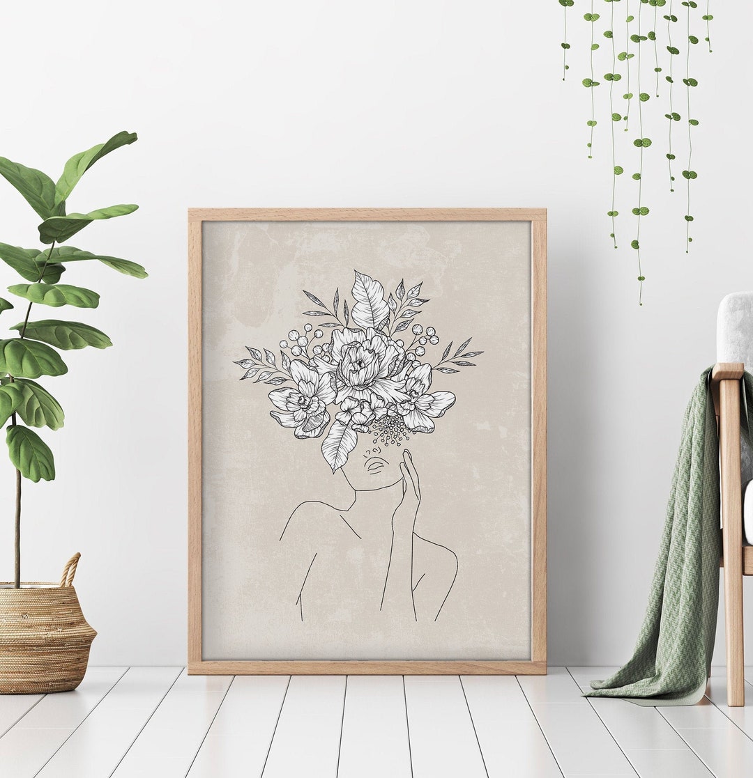 Abstract Woman Print Line Art, Female Face Print, Earth Tones Print Fine Art Prints Printable