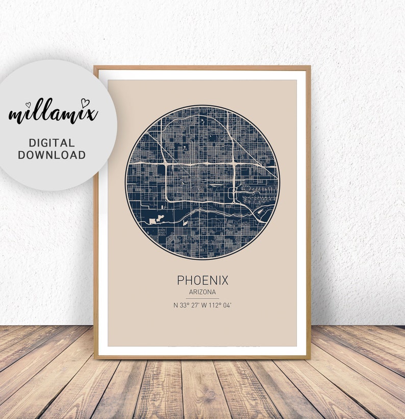 Phoenix Map Print Scandinavian Wall Art Poster City Maps Etsy