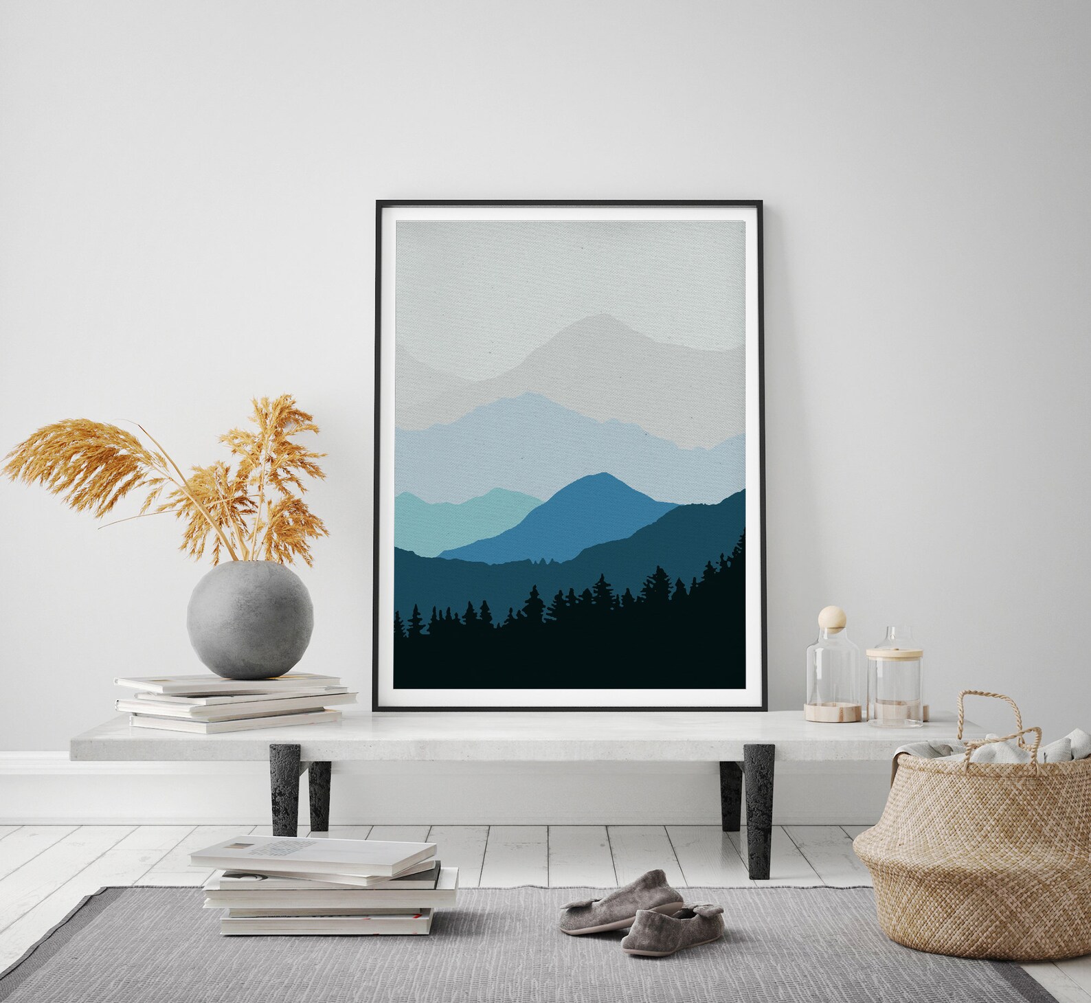 Mountains Poster Set Of 3 Prints Blue Gray Wall Art Abstract Etsy