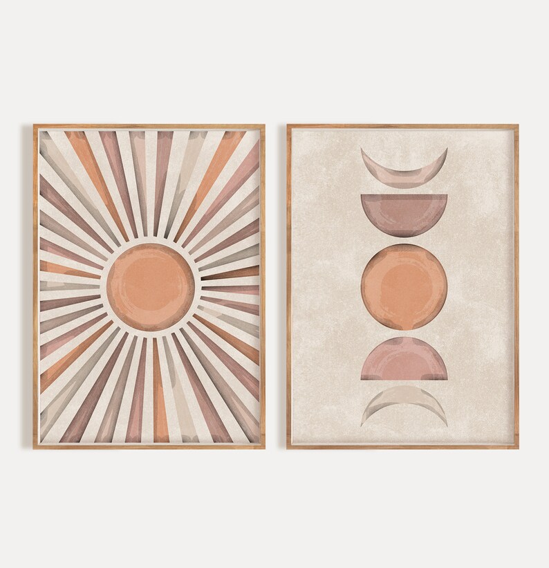 Terracotta Sun and Moon Print Set of 2 Abstract Sun Minimal - Etsy