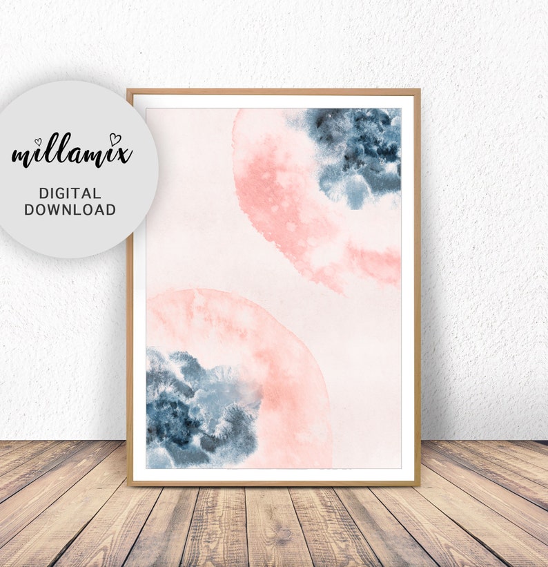 Horizontal Wall Art Printable Art Pink Blue Wall Art Blush Etsy