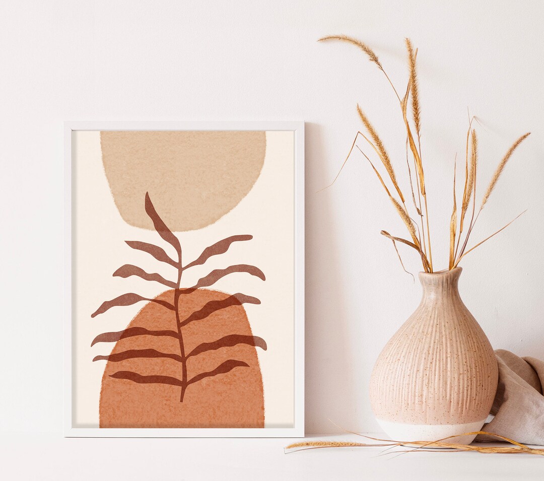 Abstract Boho Leaf Art Print, Printable Wall Art, Neutral Boho Decor ...