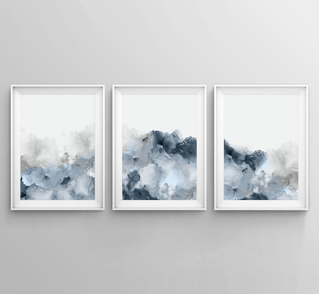 Set of 3 Blue Gray Wall Art, Printable Abstract Art, Blue Grey ...