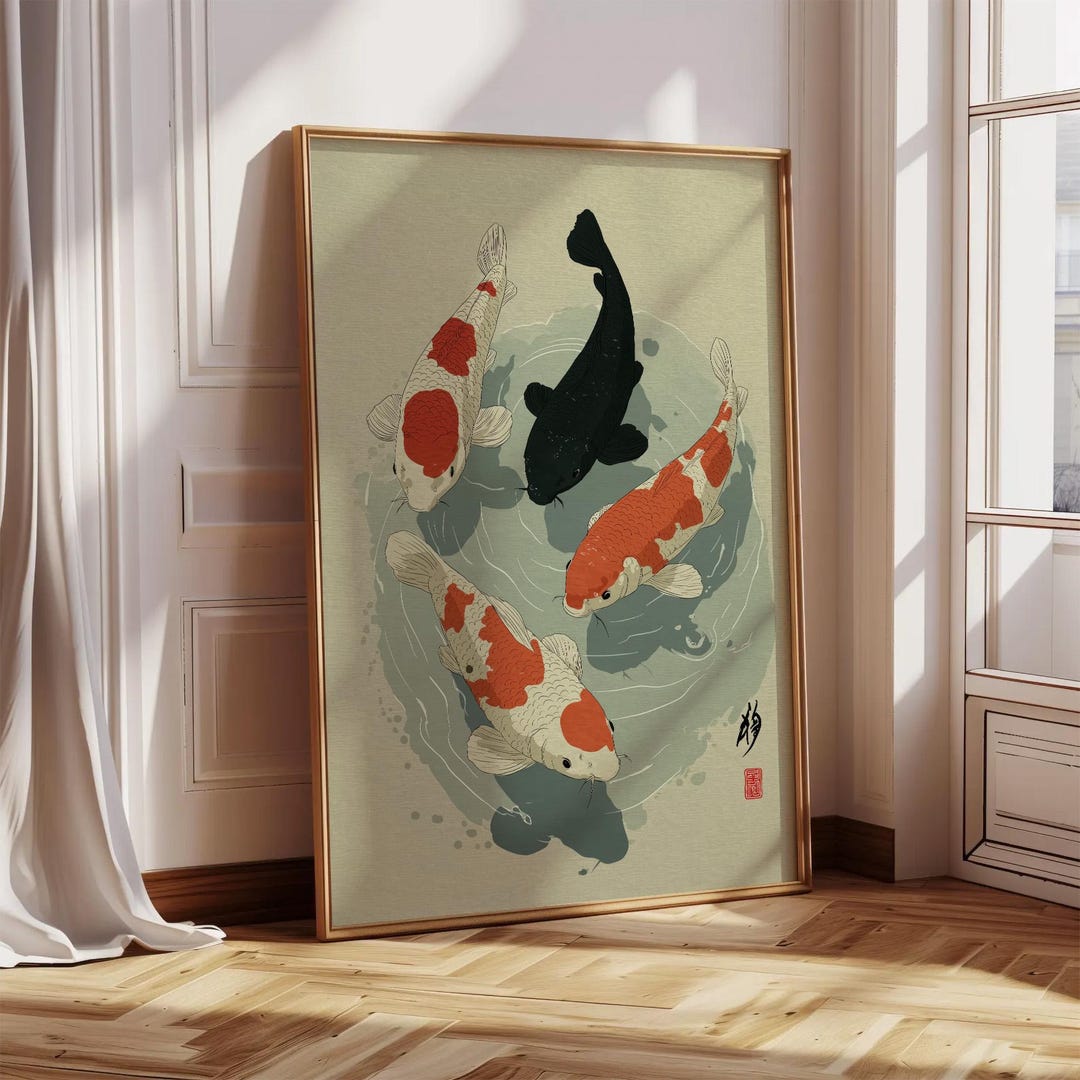 Koi Fish Wall Art, Japanese Minimal Poster, Large Zen Pond Print - Etsy