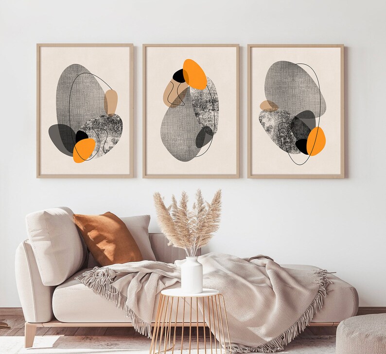 Abstract Art Set of 3 Mid Century Modern Art Set of Three Etsy