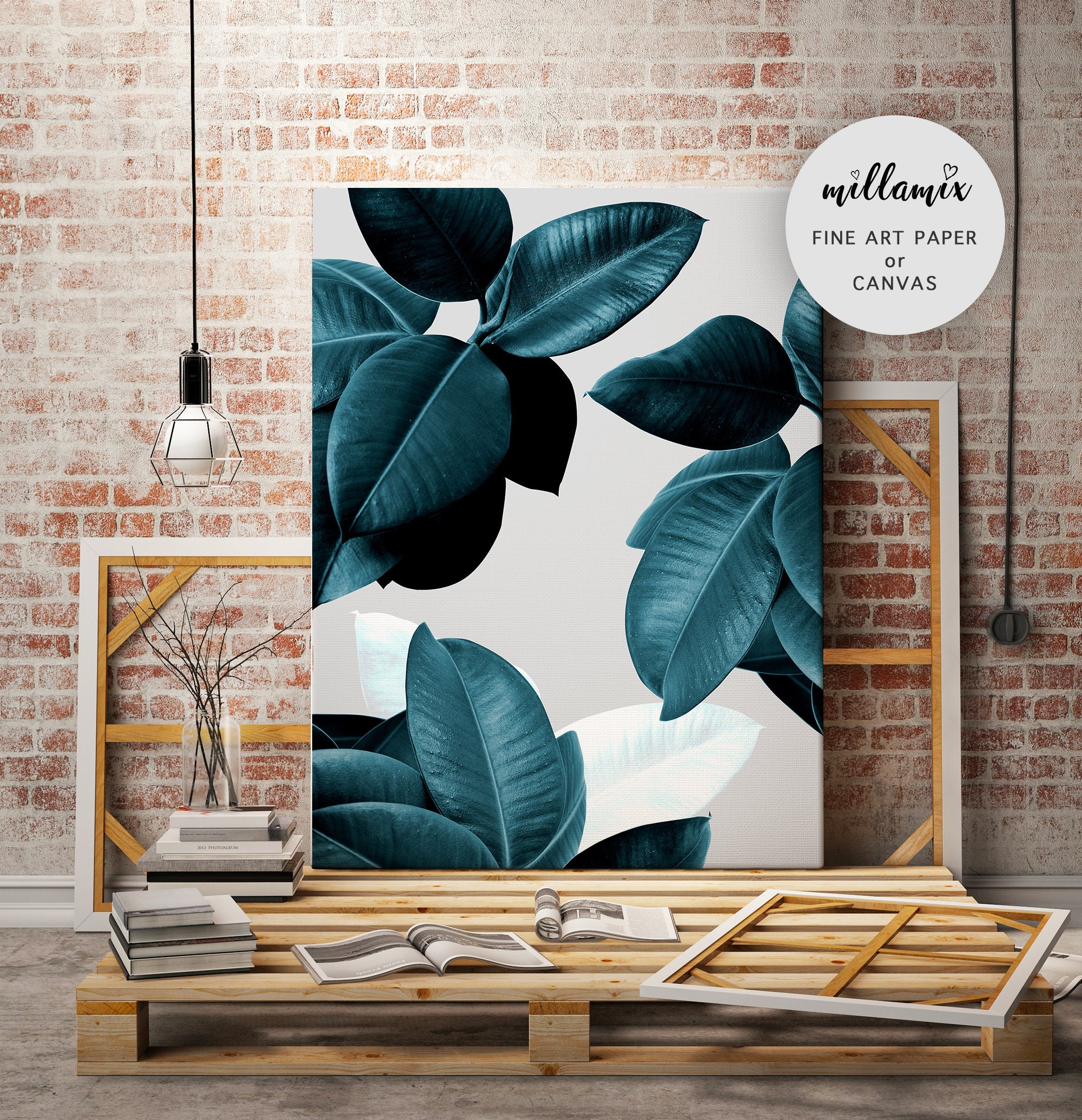 Tropical Leaf Print Blue Leaves Wall Art Botanical Print Etsy