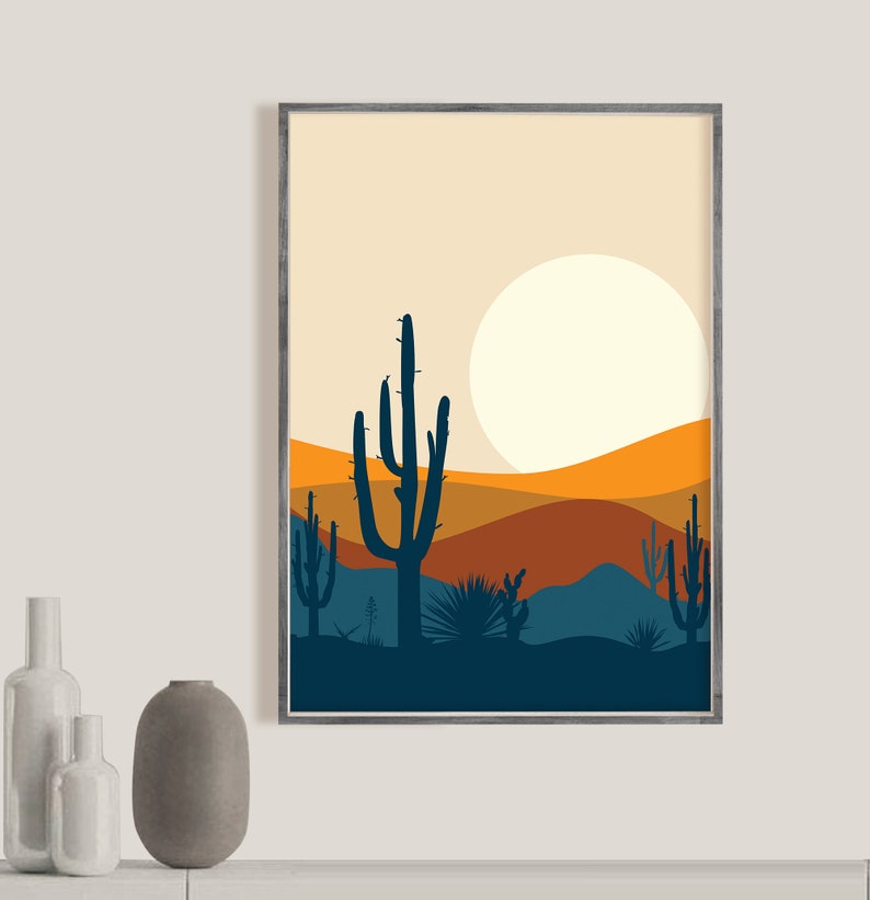 Mid century modern art print set of 3 landscape, Sun mountain Art print nature modern decor set of 3 prints scandinavian wall art, printable image 3