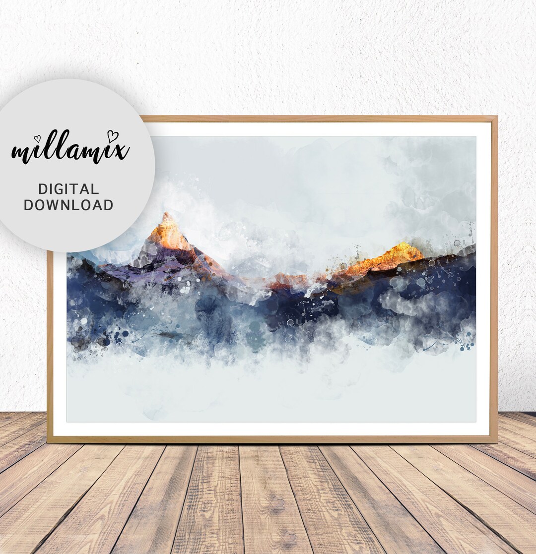 Abstract Watercolor Snowy Mountains Canvas Print / Wall Art / Poster