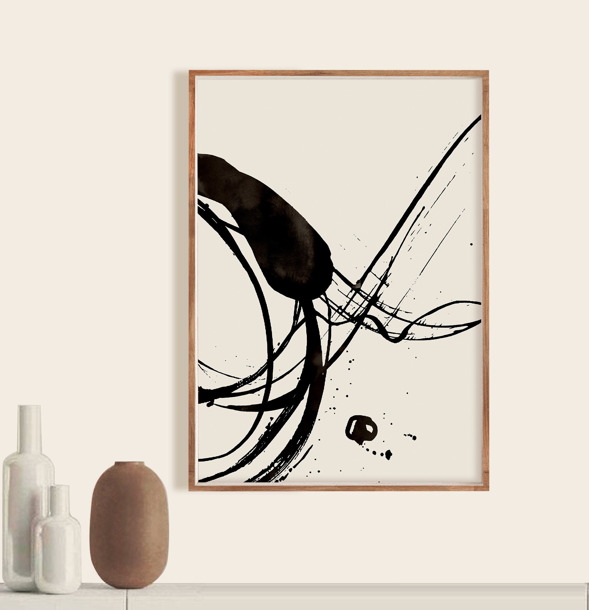 Abstract Art Print Set Set of 2 Prints Black and Beige Etsy Australia