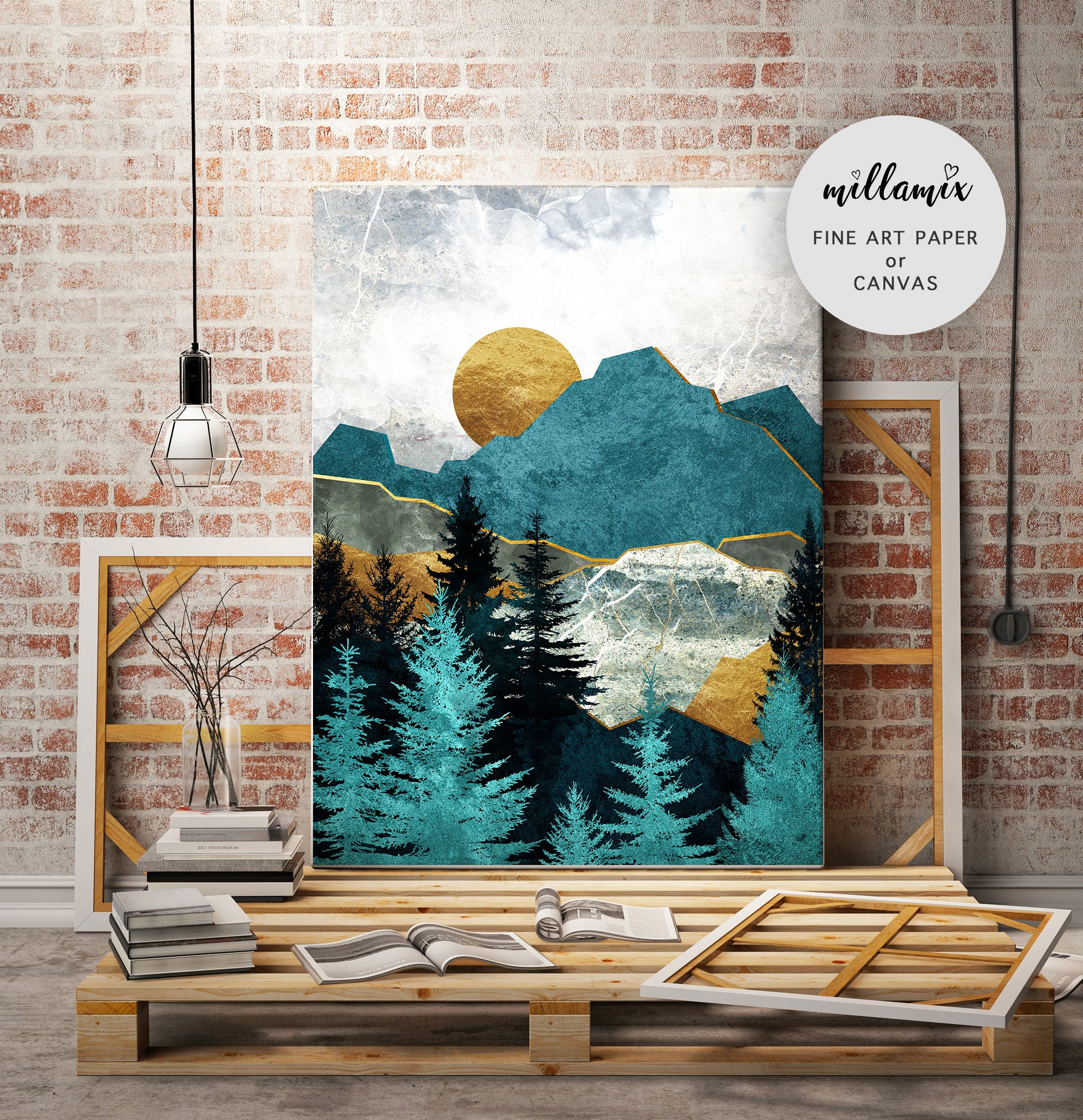 Nordic Abstract Geometric Mountain Landscape Wall Art Canvas Etsy