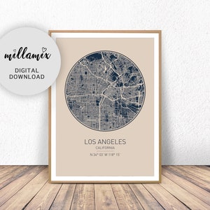 Los Angeles map poster print wall art | California gift printable download | Modern map decor for office, home and nursery