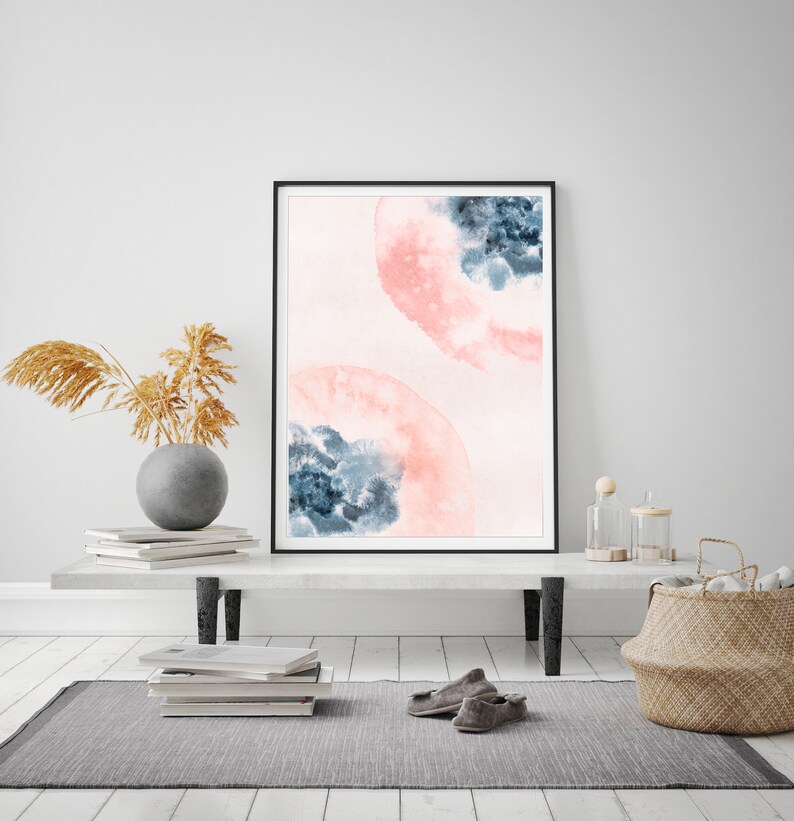 Horizontal Wall Art Printable Art Pink Blue Wall Art Blush Etsy