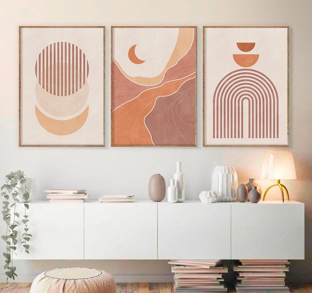 Mid Century Modern Print Set of 3, Boho Home Decor, Abstract Sun ...