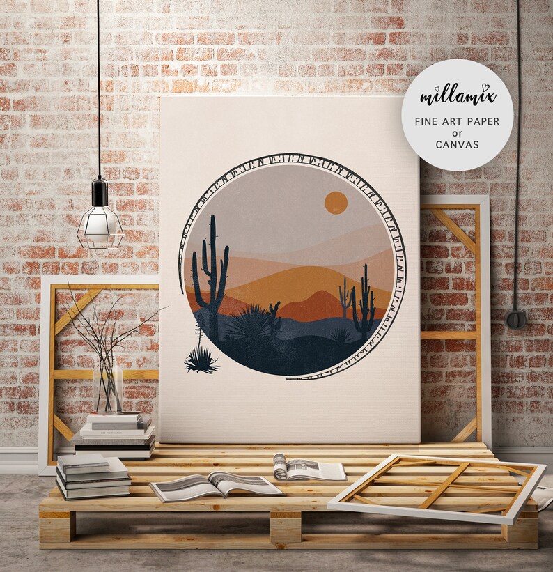 Burnt Orange Print Boho Wall Decor Vintage Inspired Wall Art Etsy