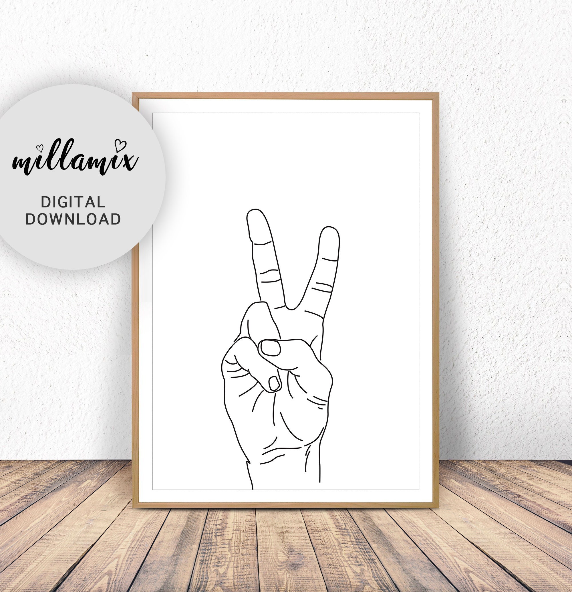 Peace Sign Printable Wall Art Peace Fingers Hand Gesture Etsy