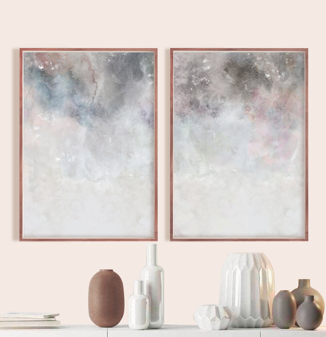 Abstract Wall Art Pink Grey Wall Art PRINTABLE Art Bedroom Etsy
