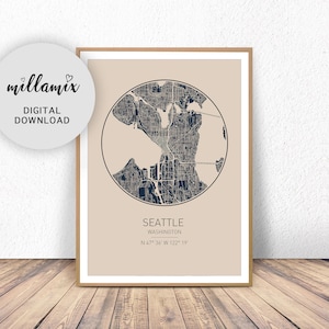 Seattle Karte Print, Washington Stadtpläne, Stadt Karte Drucke, Wandkunst, Seattle Washington, US Stadtkarten, druckbare Wandkunst, Seattle Stadt Karte