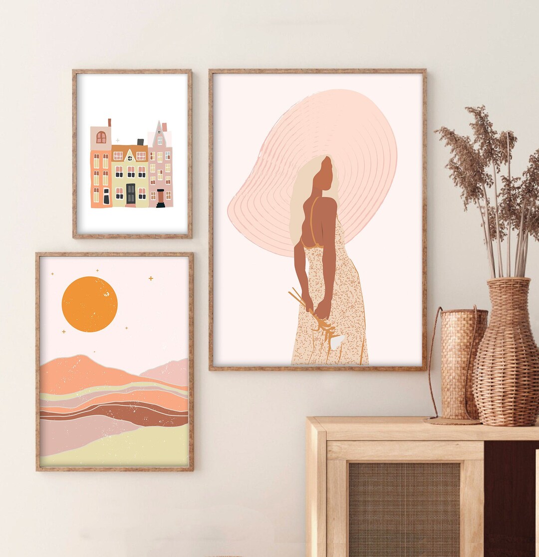 Boho Living Room Wall Decor, Gallery Wall Set Burnt, Orange Wall Art Boho Prints Boho Room Decor ...