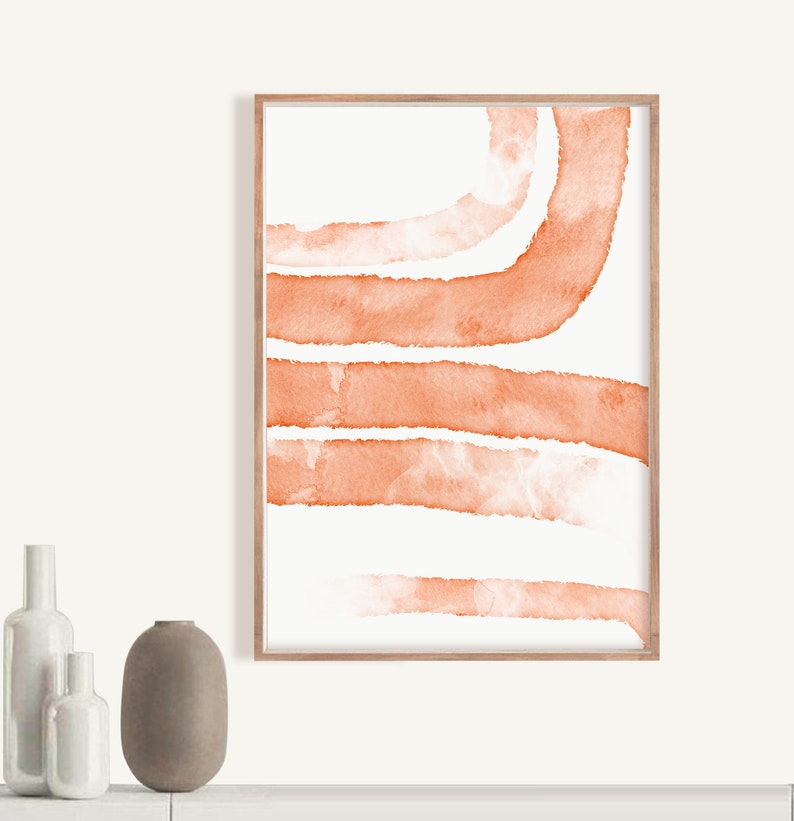 Abstract Art Print Set Rust Orange & Navy Watercolor Wall Etsy