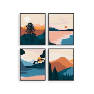Mid Century Art Prints Set of 4, Boho Arch Art Prints, Digital Download, Neutral Modern Wall Art Decor, Earth Printable Wall Art