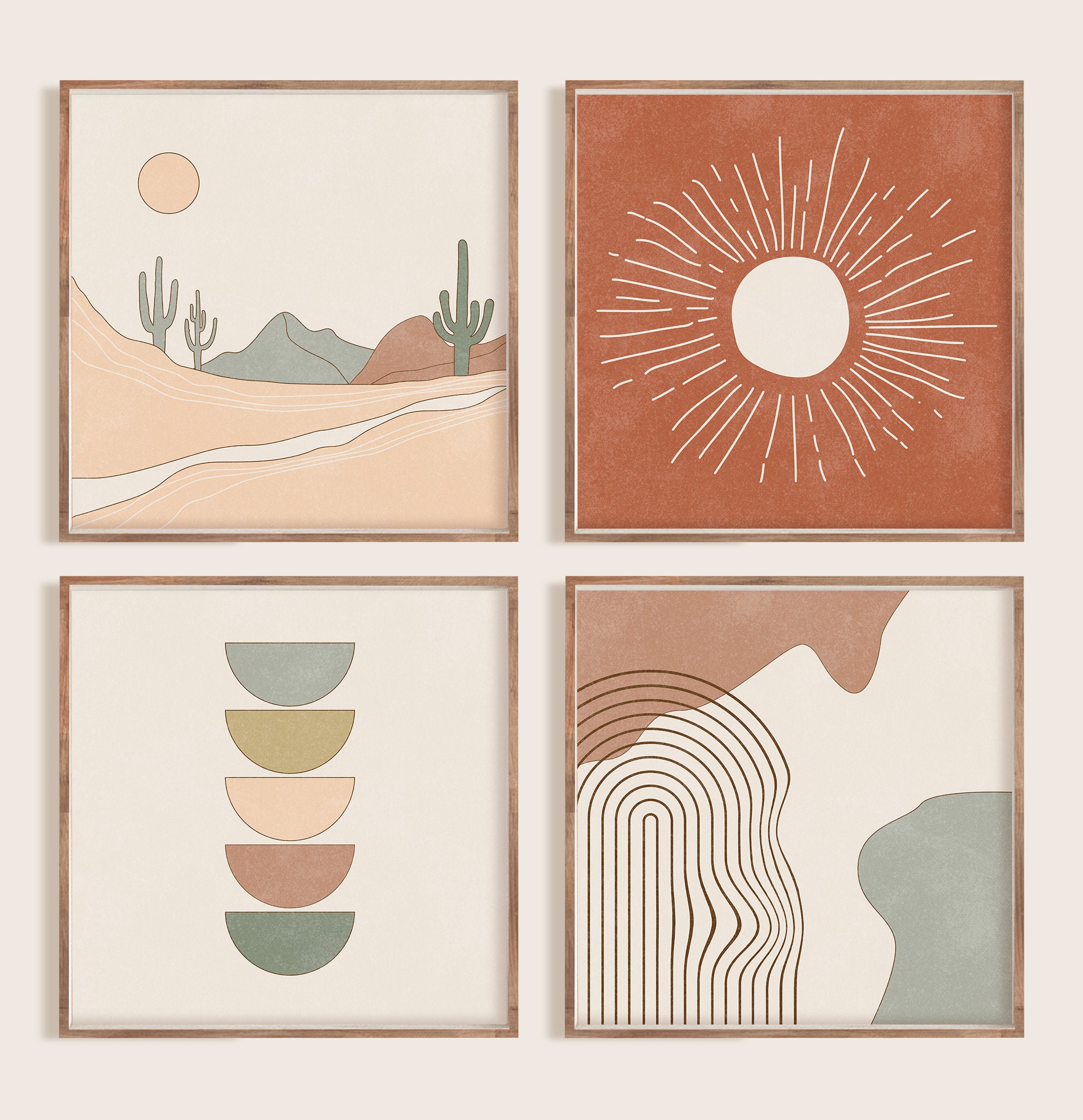 Minimalist Digital Print Abstract Wall Art Mid Century Modern Printable Boho Decor Burnt Orange Art Desert Cactus Wall Art Abstract