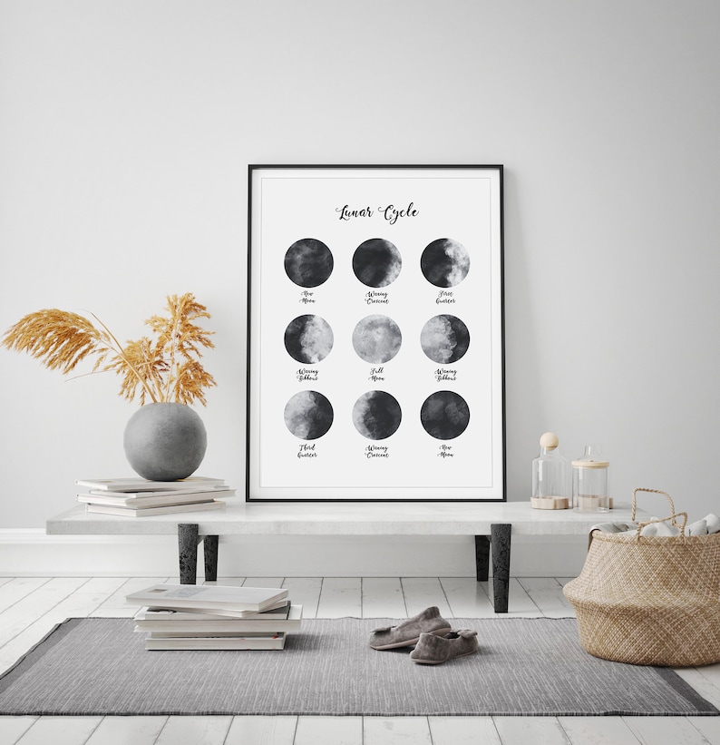 Black & White Moon Wall Art Moon Phases Print Lunar Phase Etsy
