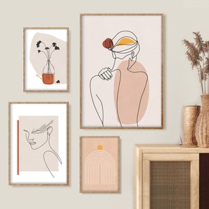 Boho Art Set of 4 Prints Mid century Modern Wall Art Mega Bundle Abstract Landscape, Boho Decor, Terracotta Wall Art Print, Boho Print Set