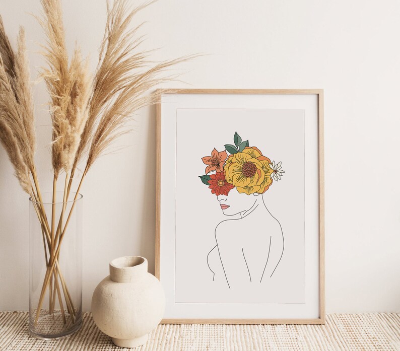 Head of Flowers Art Print Modern Wall Art Woman With Flower Etsy