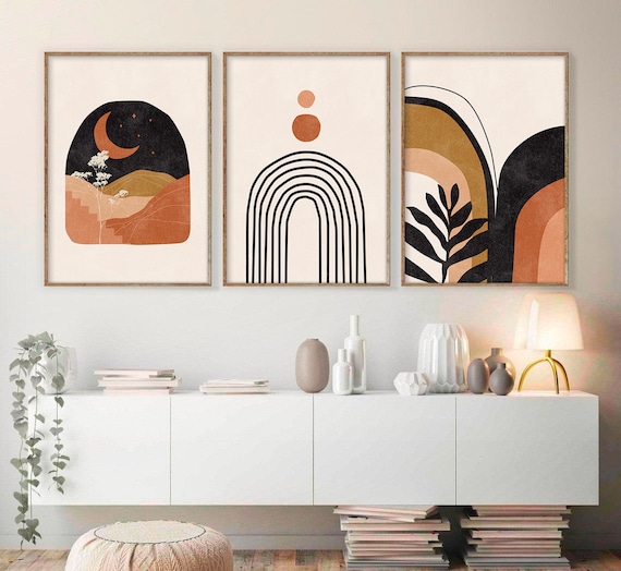 MID-CENTURY MODERN アート作品満載です。 Mid Century Modern Wall Art Print Set of 3, Neutral Abstract