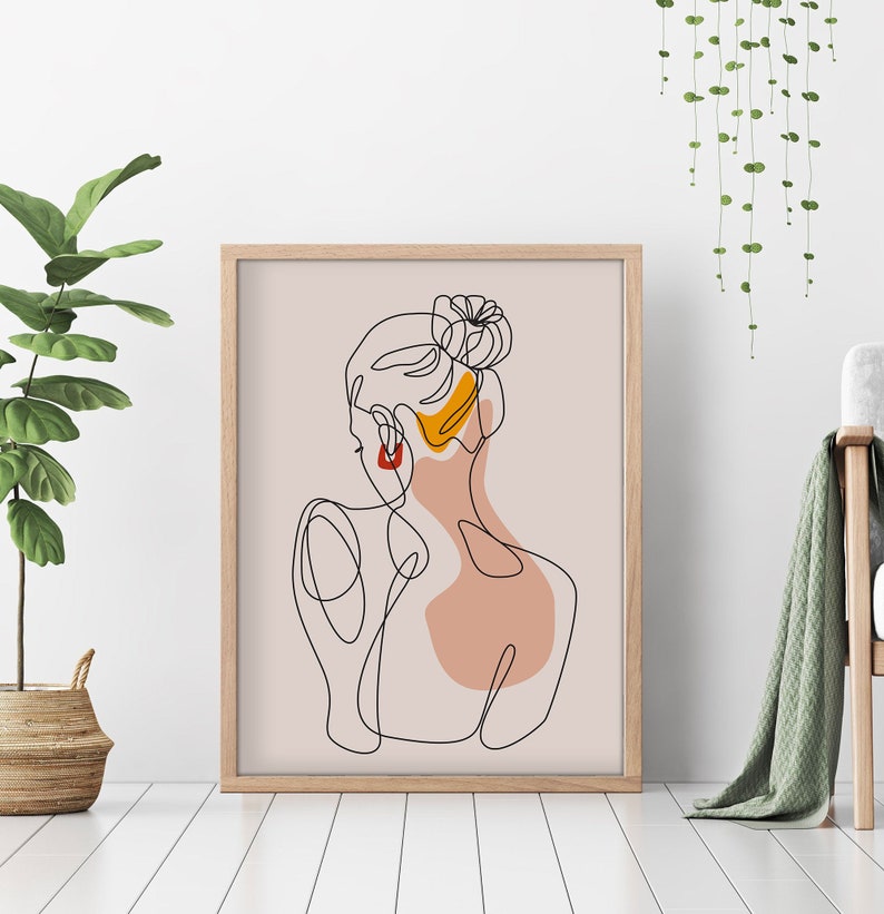 Female Nude Body Print, Fine Line Print, Beige Abstract Woman Print, mid century modern Scandinavian Print, Boho Poster, Minimalist Poster 