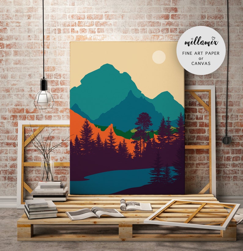 Mid Century Modern Art Print Decor Printable Landscape | Etsy