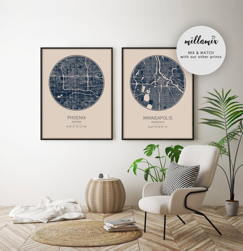 Phoenix Map Print Scandinavian Wall Art Poster City Maps Etsy