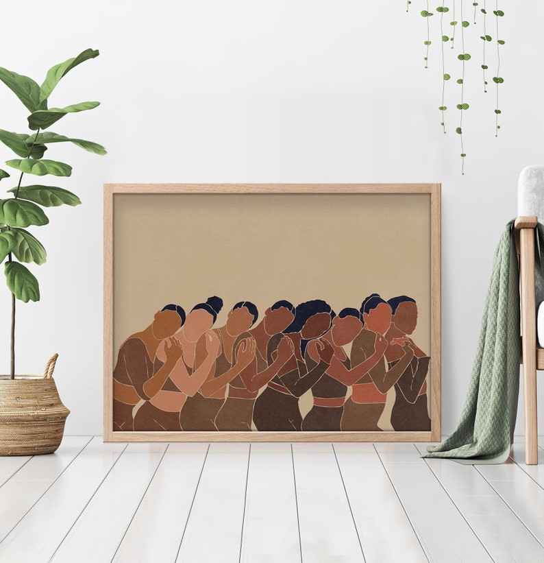 Female Line Drawing Figure Digital download Bohemian Art Terracotta Minimal Modern Wall Art Beach Black Woman Print Boho Burnt Orange Sun