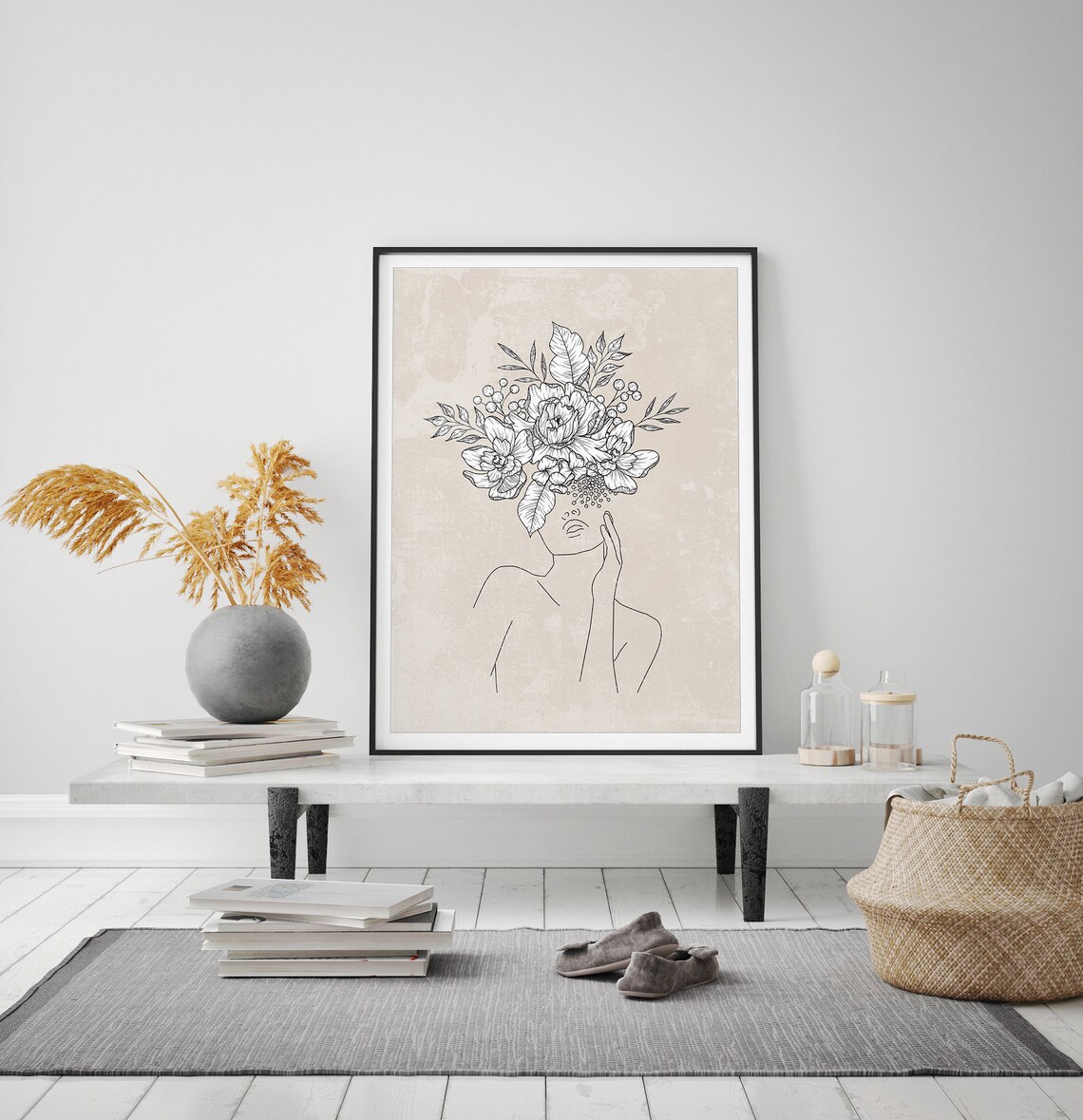 Abstract Woman Print Line Art Female Face Print Earth Tones Etsy