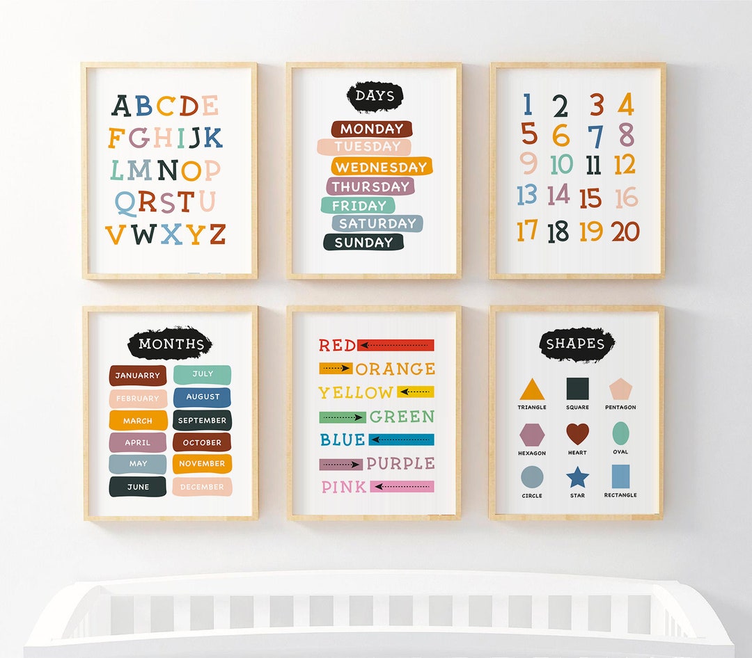 Kids Wall Art, Nursery Set of 6 Prints, Children's Wall Art ...
