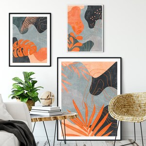 Boho Print Set of 3 Prints, Abstract Gallery Wall Set Abstract Art Set Printable Modern Art Poster Bundle Minimal Botanical Print Set