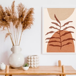 Abstract Boho Leaf Art Print, Printable Wall Art, Neutral Boho Decor ...